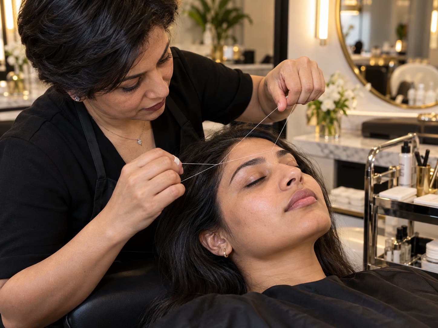 Careful brow threading