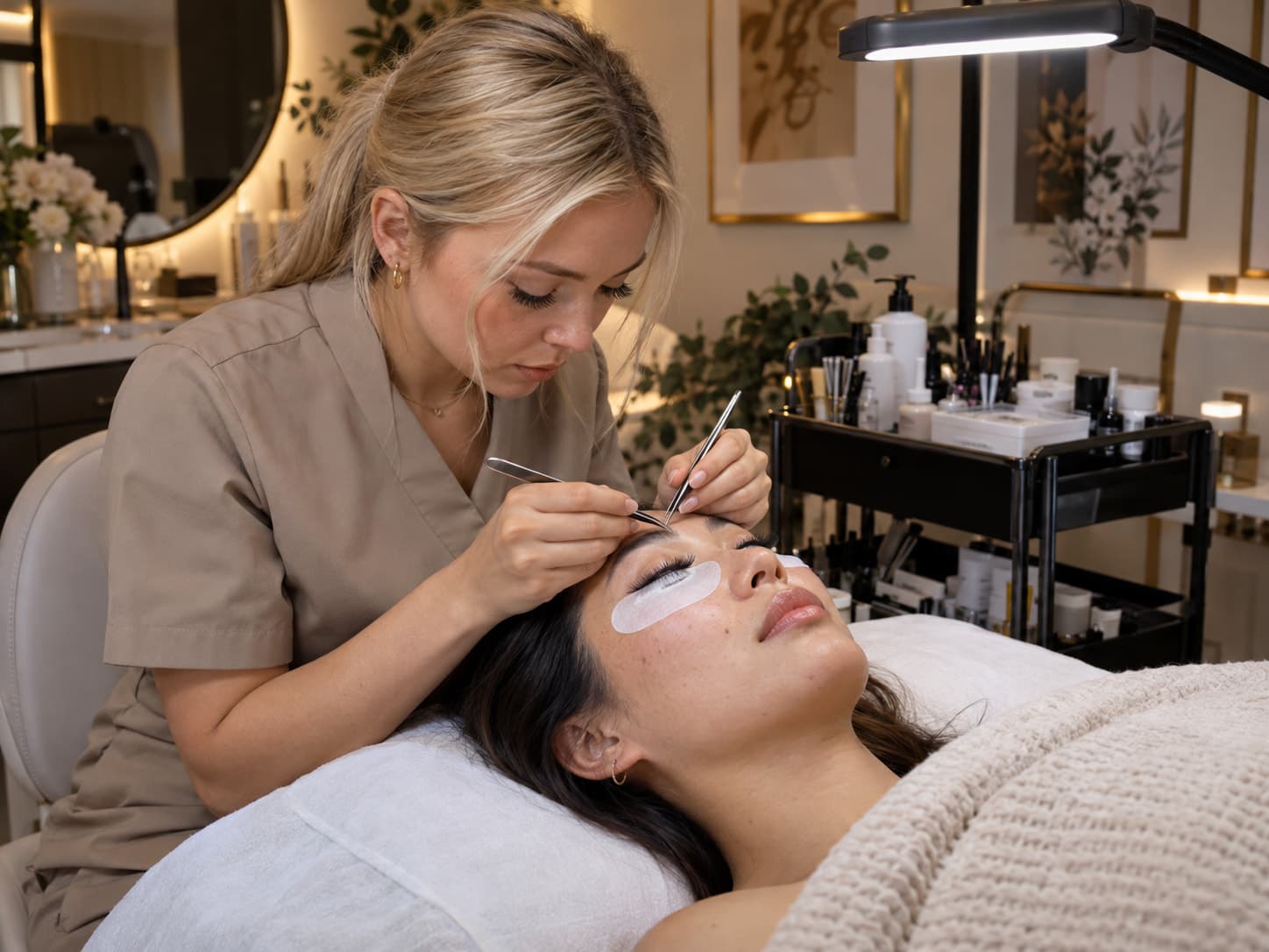 Lash extensions being applied